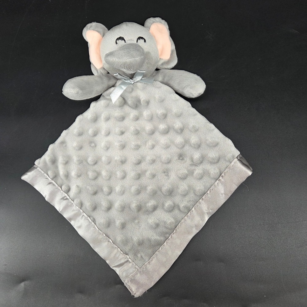 Pro Goleem Gray Elephant Lovey Security Blanket Minky Dot Satin Trim 16x16